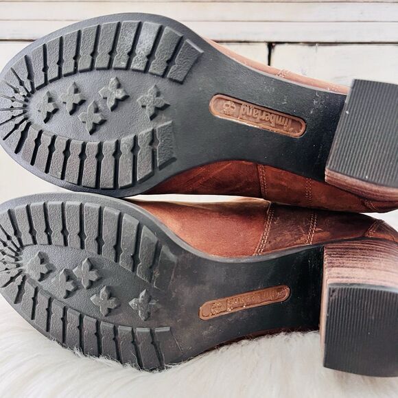 Timberland Earthkeepers Brown Leather Wooden Heel Half Chaps Ankle Booties - 9.5 - Picture 6 of 8